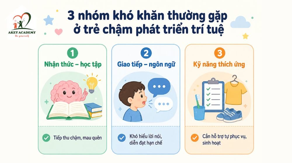 Ba nhóm khó khăn thường gặp ở trẻ chậm phát triển trí tuệ
