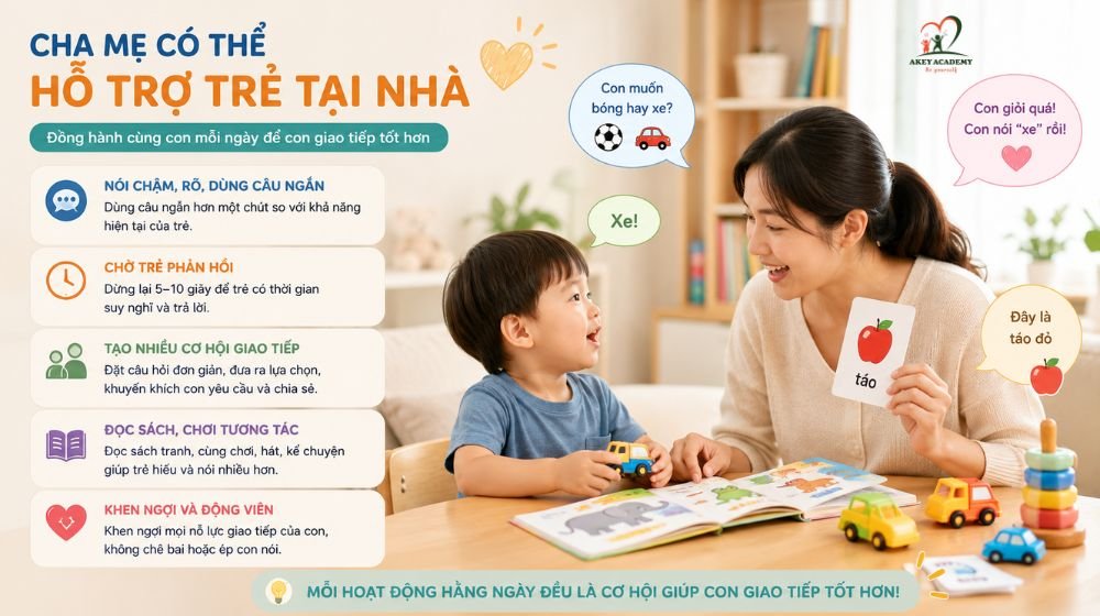 Cha mẹ đọc sách và hỗ trợ trẻ luyện giao tiếp tại nhà