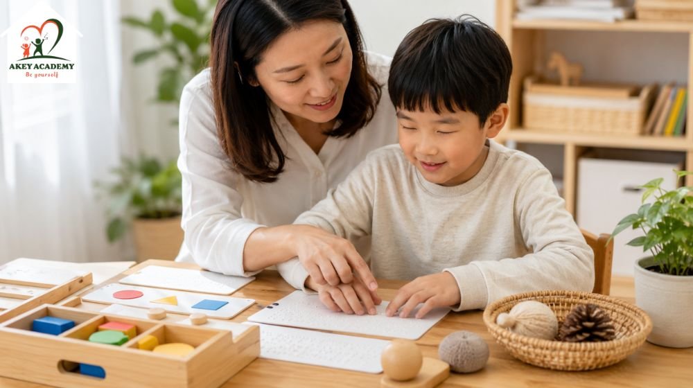 Cha mẹ hỗ trợ trẻ khiếm thị học bằng vật thật và xúc giác