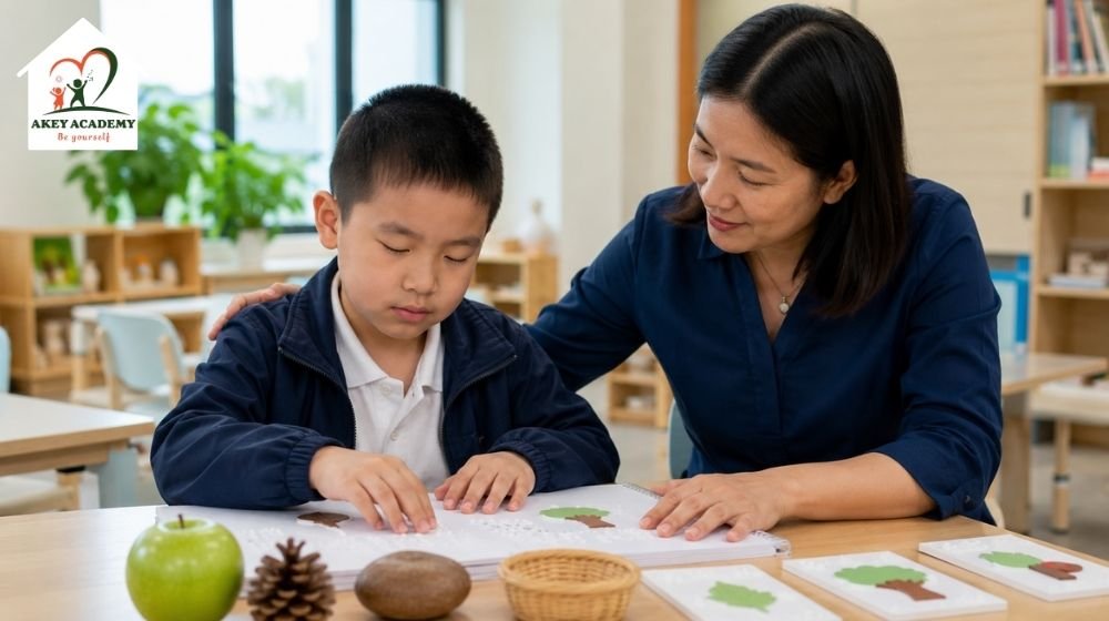 Trẻ khiếm thị được hỗ trợ học tập trong lớp hòa nhập