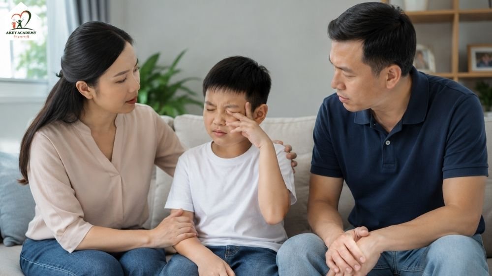 Bệnh tic ở trẻ với biểu hiện chớp mắt, nhún vai hoặc hắng giọng lặp lại.