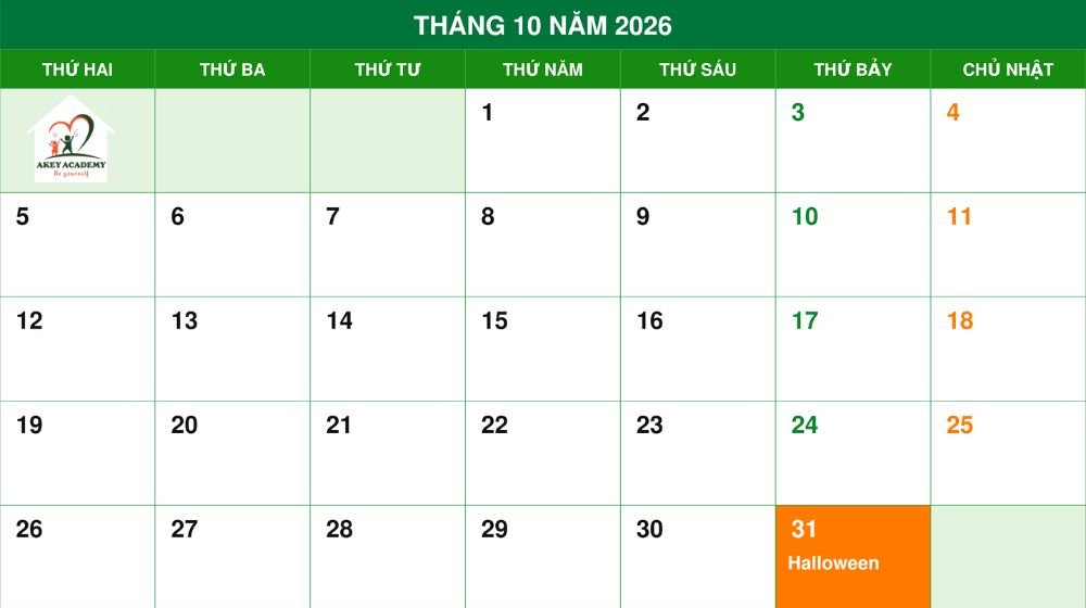 halloween năm nay rơi vào thứ bảy, ngày 31 10 2026