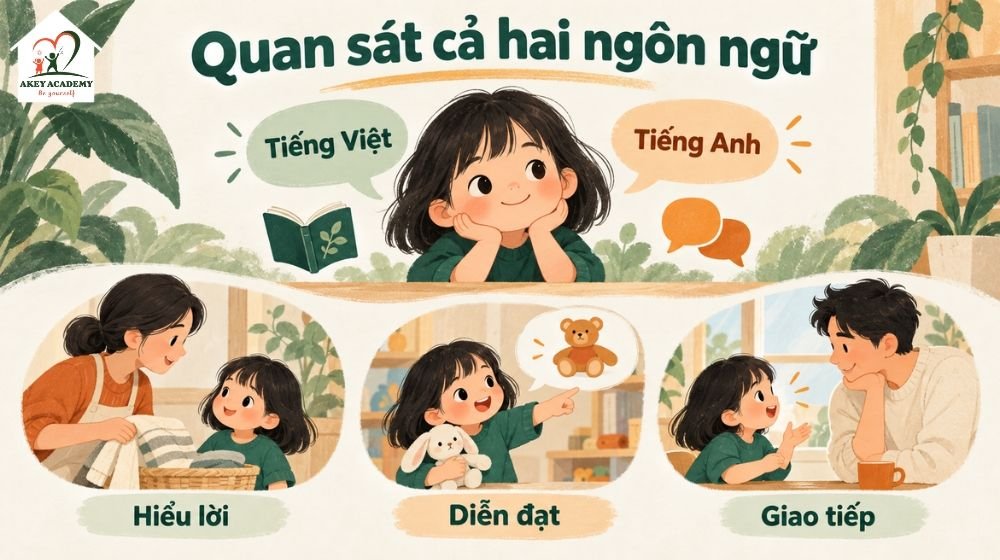 infographic theo dõi khả năng hiểu lời, diễn đạt và giao tiếp bằng tiếng việt và tiếng anh