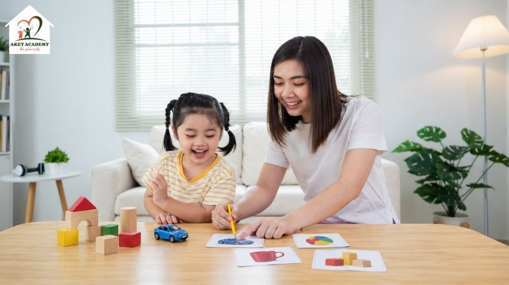 mẹ trò chuyện với trẻ trong lúc chơi xe đồ chơi