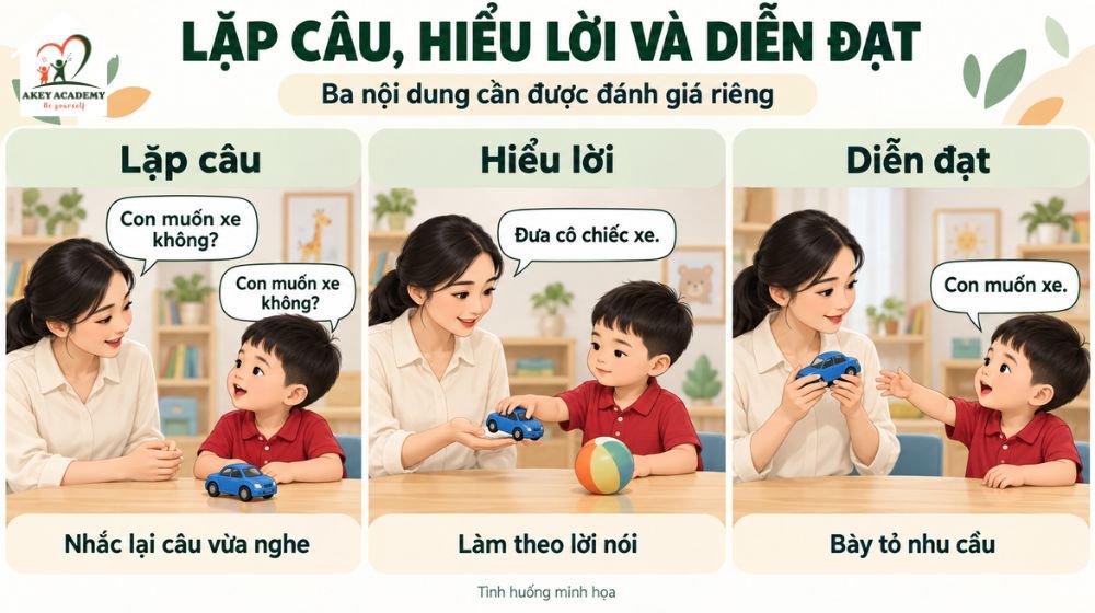 minh họa khả năng lặp câu, hiểu lời và diễn đạt thông điệp